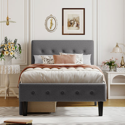 Twin Size Upholstered Platform Bed With 2 Drawers - Gray