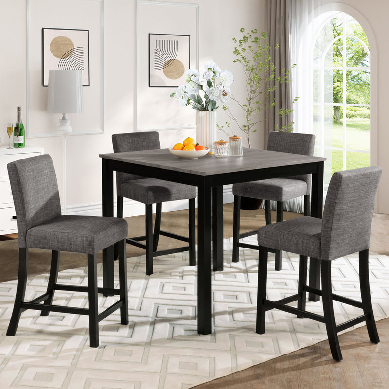 5 Piece Counter Height Table Set, Square Table And 4 Upholstered Chairs
