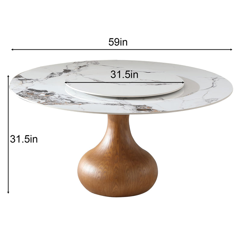Round Modern Marble Dining Table (Table Only) - Walnut / White