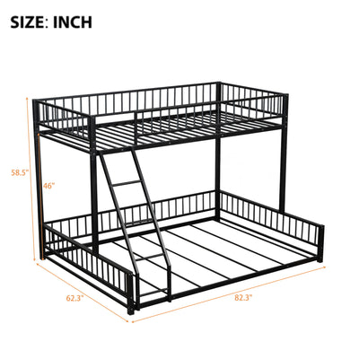 Bunk Bed Frame With Ladder And Safety Guardrails