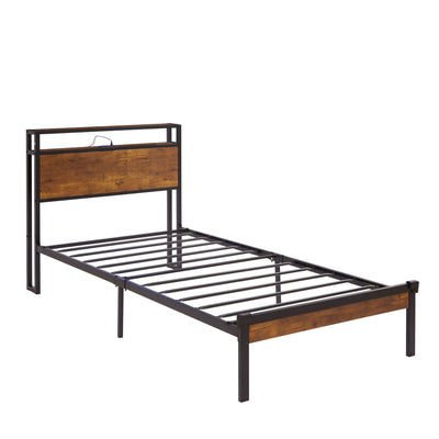 Platform Bed Frame With Wooden Headboard And Footboard, USB Liner