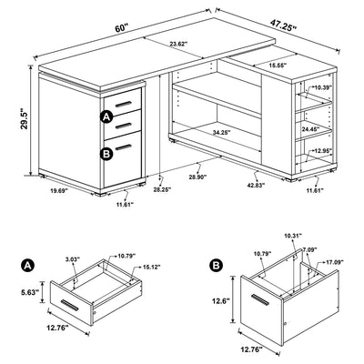 Transitional L Shape Computer Desk With Multiple Storage And Built In File Cabinet