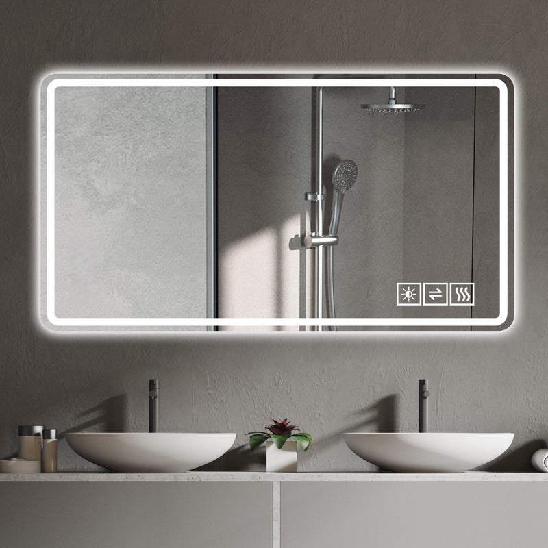 Bathroom Mirror Vanity Mirrors With Front Lights, Wall Mounted, Anti-Fog, Frameless, Horizontal Or Vertical