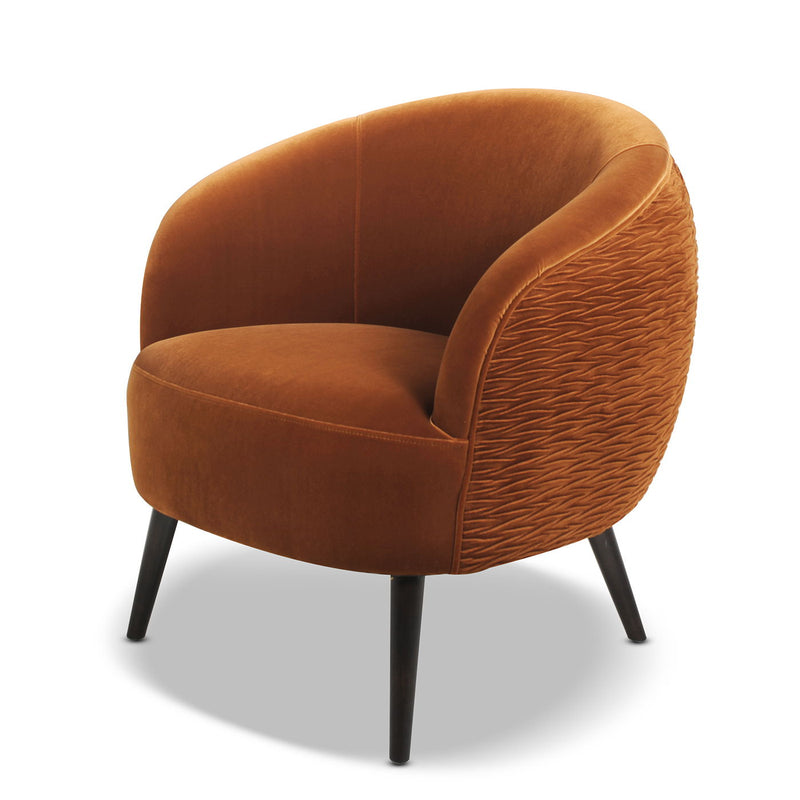 London - Mid-Century Modern Ruched Barrel Chair - Burnt Orange
