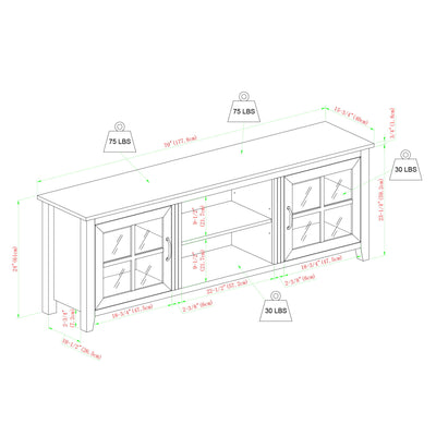 Modern Farmhouse 2 Door Glass Windowpane 70" TV Stand For 80" TVs