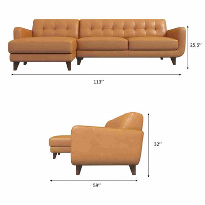 Allison - Mid-Century Modern Leather Sectional Sofa Chaise