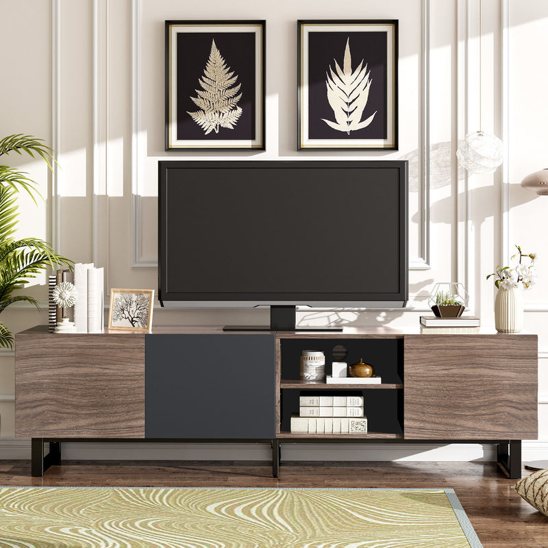 Modern TV With 3 Cabinets & Open Shelves, Color-Matching Media Console Table For Tvs Up To 80&