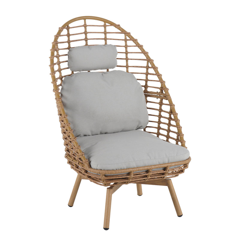 Ellis - Outdoor Wicker High Back Lounge Chair, Teak Finished Leg - Light Brown / Beige