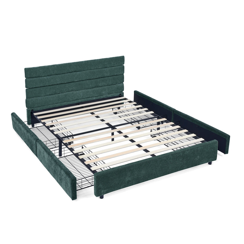 Modern Cushioned Bed Frame With Headboard And Drawers
