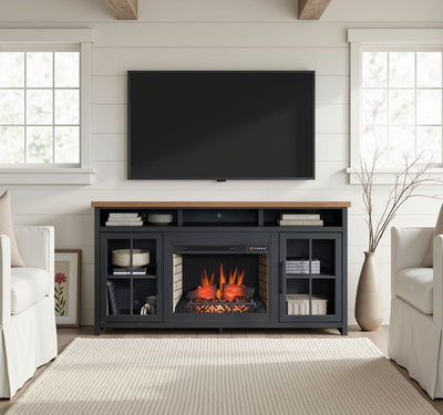 Essex - Fireplace TV Stand Console For TVs Up To 85" - Black, Whiskey