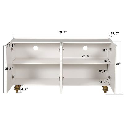 Modern Fluted Sideboard Buffet With Storage, Curve Element, 4 Doors With Adjustable Shelves