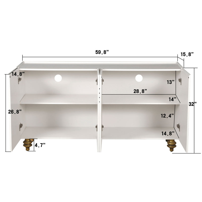 Modern Fluted Sideboard Buffet With Storage, Curve Element, 4 Doors With Adjustable Shelves