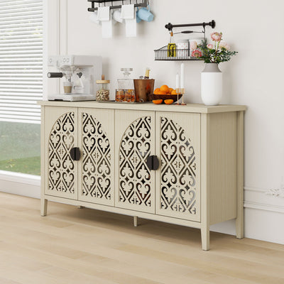 Hollowed Out Cabinet With 4 Doors, Suitable For Bedroom - Natural