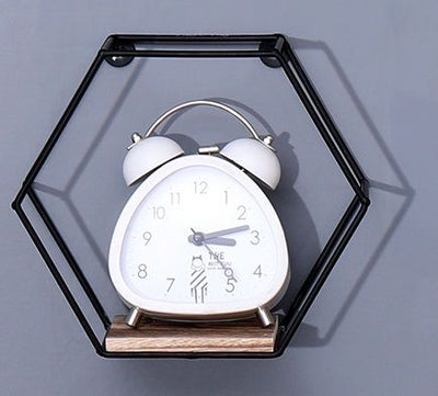 Wall Mounted Hexagonal Floating Shelves - Black (Set of 3) In Different Sizes, Modern Metal Wall Shelf, Simple Wood Partition Storage Shelves, Wall Decor Rack - Natural Wood