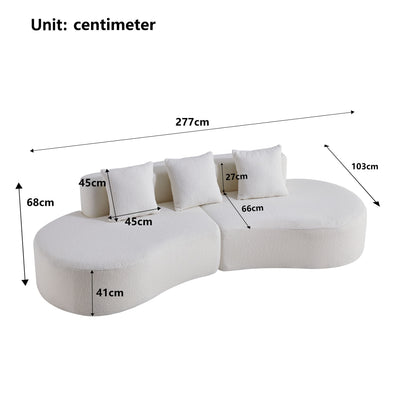 Curved Boneless Couch, Half Moon Sofa, 5 Seat Couch With High Density Foam Filled For Living Room - White