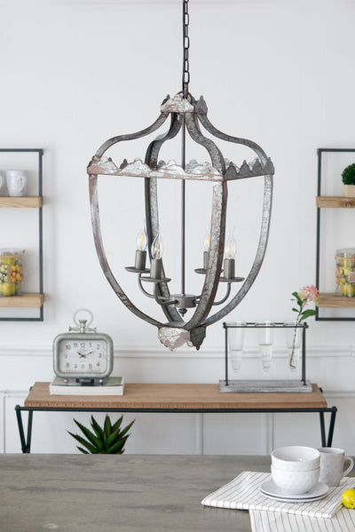 4 Light Metal Chandelier, Hanging Light Fixture With Adjustable Chain For Kitchen, Bulb Not Included - Gray