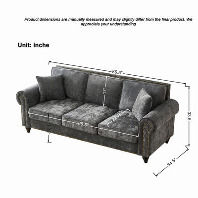 Modern 3 And 2 Seater Sofa With Rolled Arms, Tufted Upholstered Couch