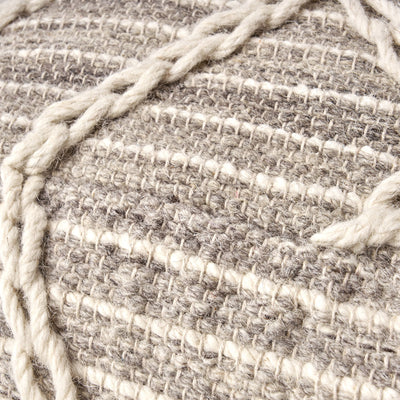 Modern Wool Rope Square Pouf Ottoman Floor Cushion - Gray / Ivory