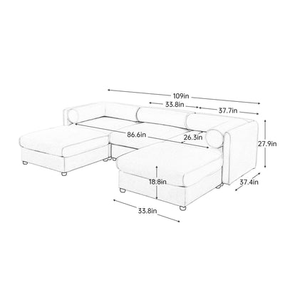 Contemporary Elegant White Chenille Sofa With Storage And Ottoman