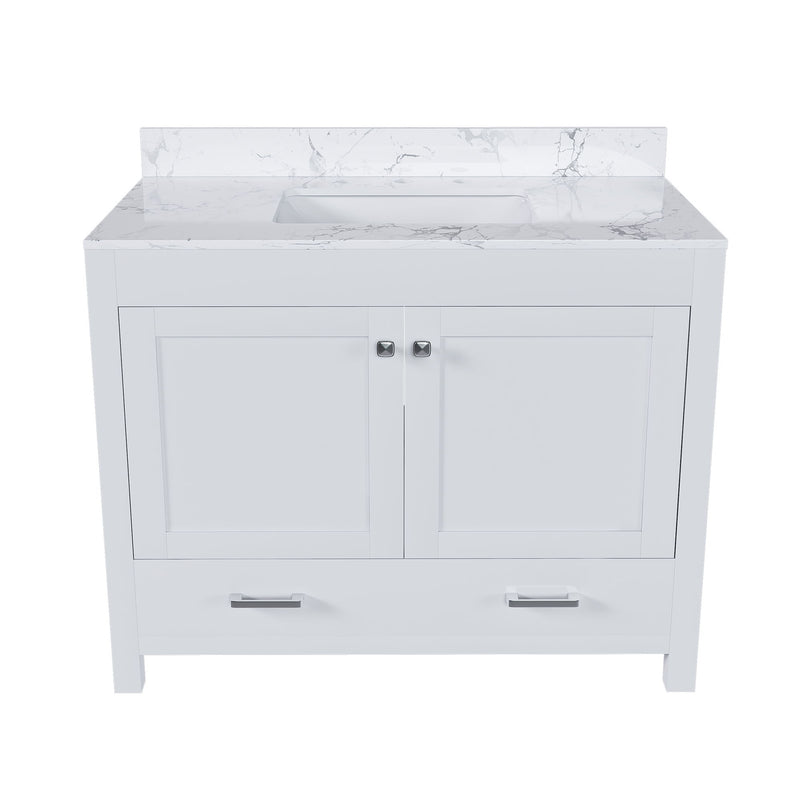 43" Bathroom Vanity With Artificial Marble Carrara Top Set, Multi Functional Bathroom Cabinet With Doors And Drawer - White