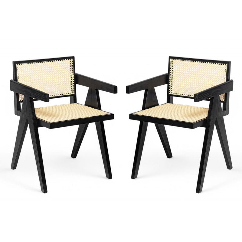 Chandigarh Arm Dining Chair With Natural Cane Design (Set of 2)