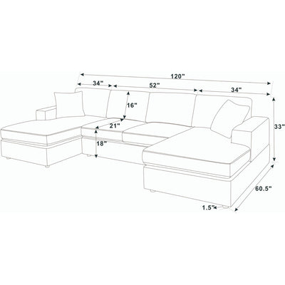 3 Piece Corduroy Double Chaise Sectional Sofa