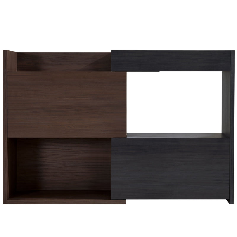 Modern Extendable & Rotating Cabinet With Drawer And Flip Doors For Versatile Storage - Black / Dark Walnut
