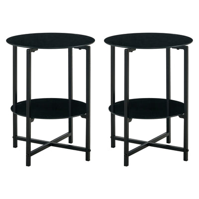 JWS Tempered Glass End Table (Set of 2), Round Coffee Table For Bedroom Living Room Office - Black