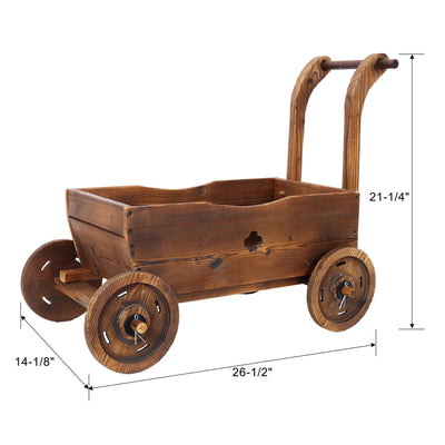 Wooden Wagon Planter Box Mobile Garden Planter With Wheels Handle Drain Hole Wood - Brown