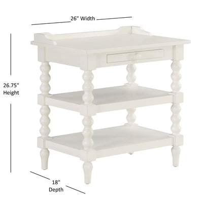 Aria - Nightstand With Styling, 2 Shelves, Pull Out Tray, Spool Turned Legs - Antique White