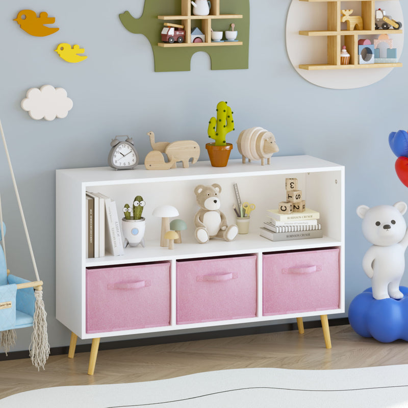 Kids Bookcase With Collapsible Fabric Drawers, Children&