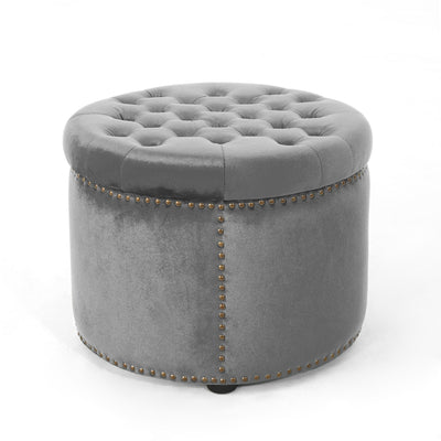Elegant Round Ottoman Footstool With Studded Rim