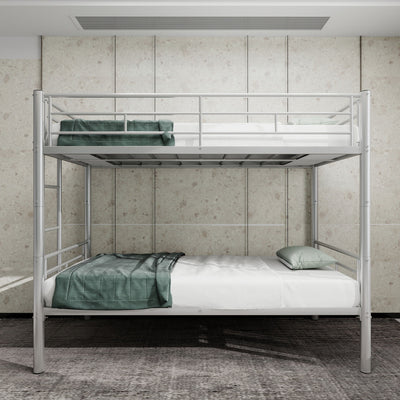 Metal Bunk Bed For Kids, Convertible Bedframe With Ladders & Guardrail