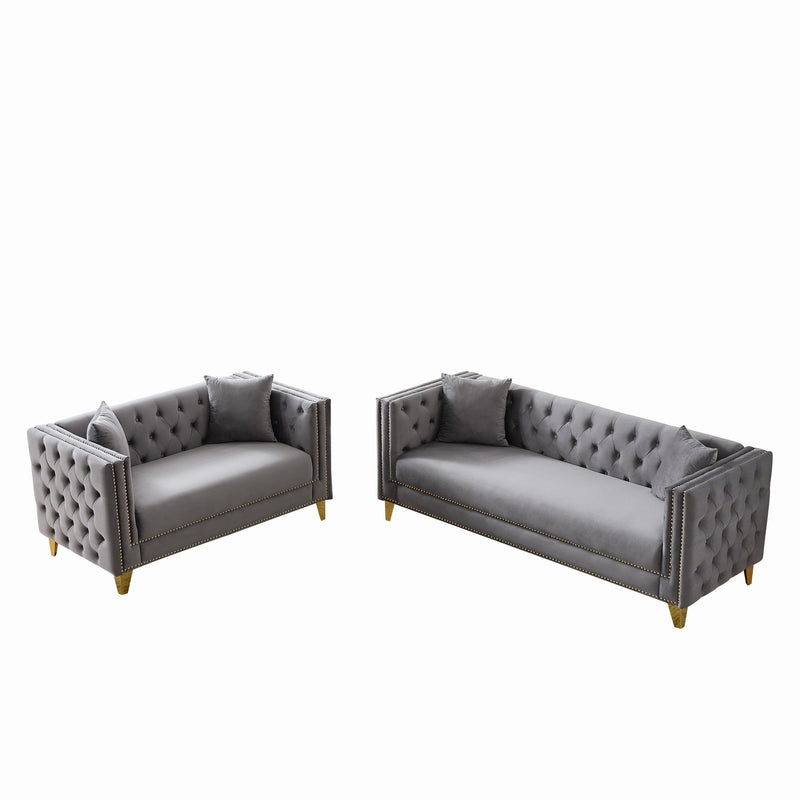 Deep Seat Sofa With Button Nailhead, Square Arm Couches