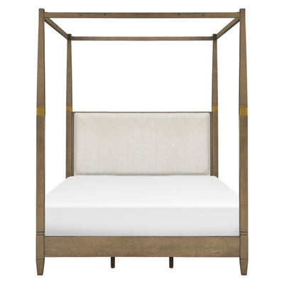 Queen Canopy Bed Frame With Upholstered Headboard - Brown