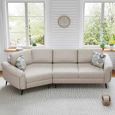 Upholstered 3 Seater Curved Sofa With Printed Pillows Chenille