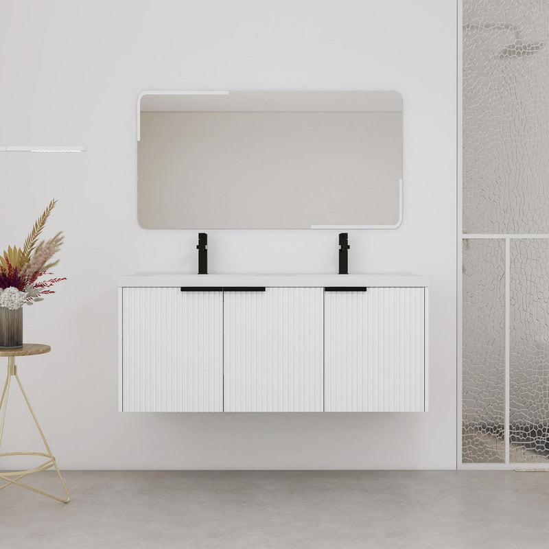 Contemporary Wall Mounted Bathroom Vanity With Resin Double Sink