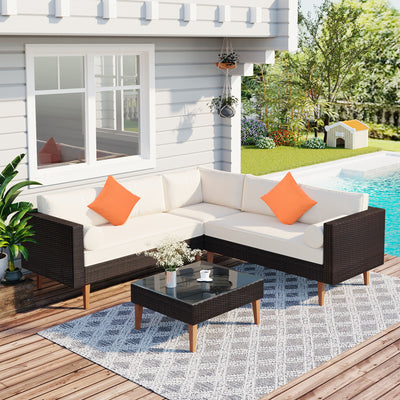 4 Pieces Outdoor Wicker L-Shape Sofa Set