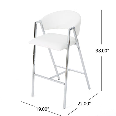 Modern Bar Stools With Low Back And Arms And Durable Metal Frame (Set of 2) - Ivory