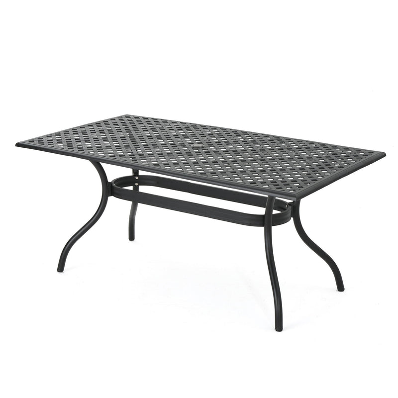 Outdoor Aluminum Dining Table With Lattice Design And Center Umbrella Hole - Black