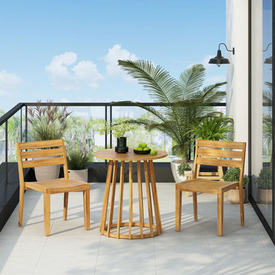 Outdoor 3 Pieces Dining Set, Round Bistro Set - Teak