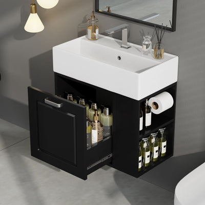 Modern Wall Mounted Bathroom Vanity With Sink, Soft Close Drawer, Adjustable Shelf, Toilet Paper Holder