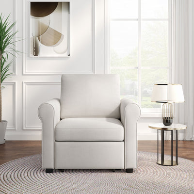 Modern 3 In 1 Convertible Sleeper Chair Bed, Linen Upholstery, Adjustable Backrest