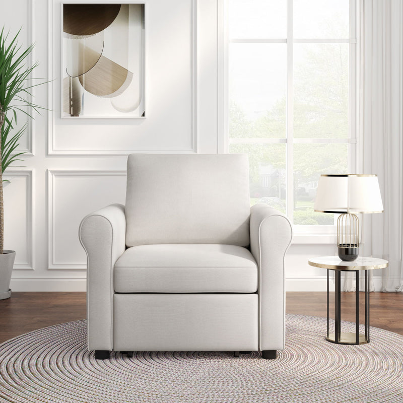 Modern 3 In 1 Convertible Sleeper Chair Bed, Linen Upholstery, Adjustable Backrest