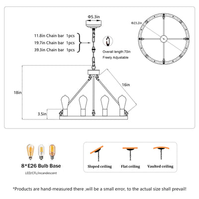 6 Light (No Bulbs) Wagon Wheel Chandelier Farmhouse Modern Small Round Chandelier For Living Room Kitchen Island Foyer Hallway Entryway Bedroom Dining Room Light Fixture Ceiling Hanging - Matte Black