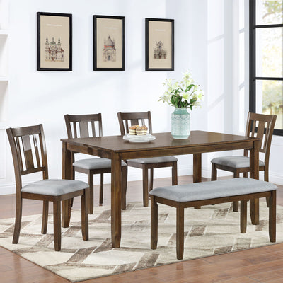 6 Pieces Kitchen Dining Set, Rectangular Wooden Dining Table With 4 Upholstered Chairs And A Bench