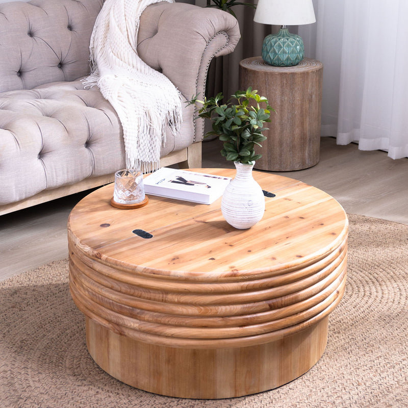 Round Wooden Coffee Table With Hidden Storage, Modern Rustic Centerpiece For Living Room - Multi / Natural / Rustic
