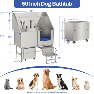 Stainless Steel Dog Washing Station With Seamless Design And Accessories - Silver