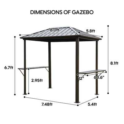 Grill Hardtop Gazebo Outdoor Metal Hard Top Gazebo, Permanent Bbq Gazebo With Galvanized Steel, Aluminum Framed Pavilion With Shelves - Dark Brown