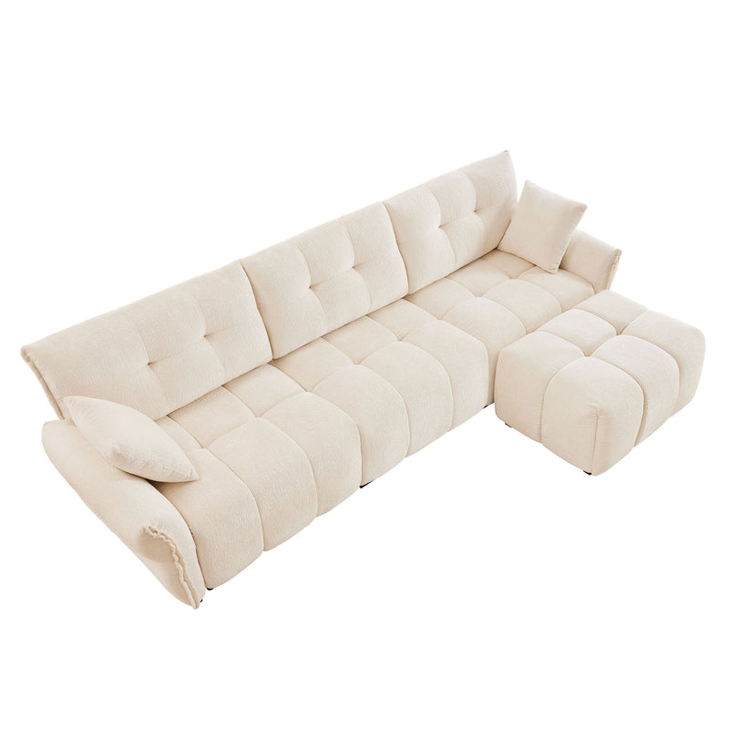 Sofa Set With Ottoman And Pillows, Textured, High Resilience Cushions